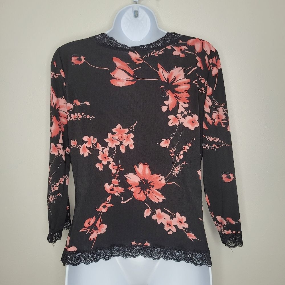 Vintage y2k 90s grunge lace floral romantic babydoll 3/4 sleeve top size M - Picture 2 of 6